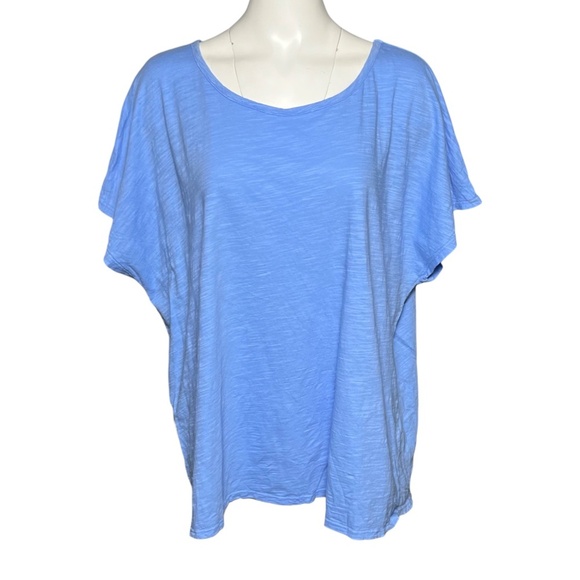 Fresh Produce Cotton Slub Tee Blue Oversized Scoop Neck Boxy T-Shirt One Size - Picture 2 of 10